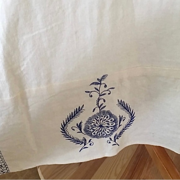 🌀Soft Surroundings Boho Embroidered Hooded Linen 3/4 Sleeves Caftan Maxi Sz M - Picture 8 of 9